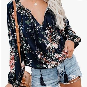 Flowered Blue Blouse